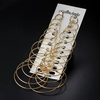 

2020 Brincos Pearl Crystal Ear Erring Set Earrings Set Big Dangle Drop Earring for Women 12 Pairs/set Vintage Gold Color Circle