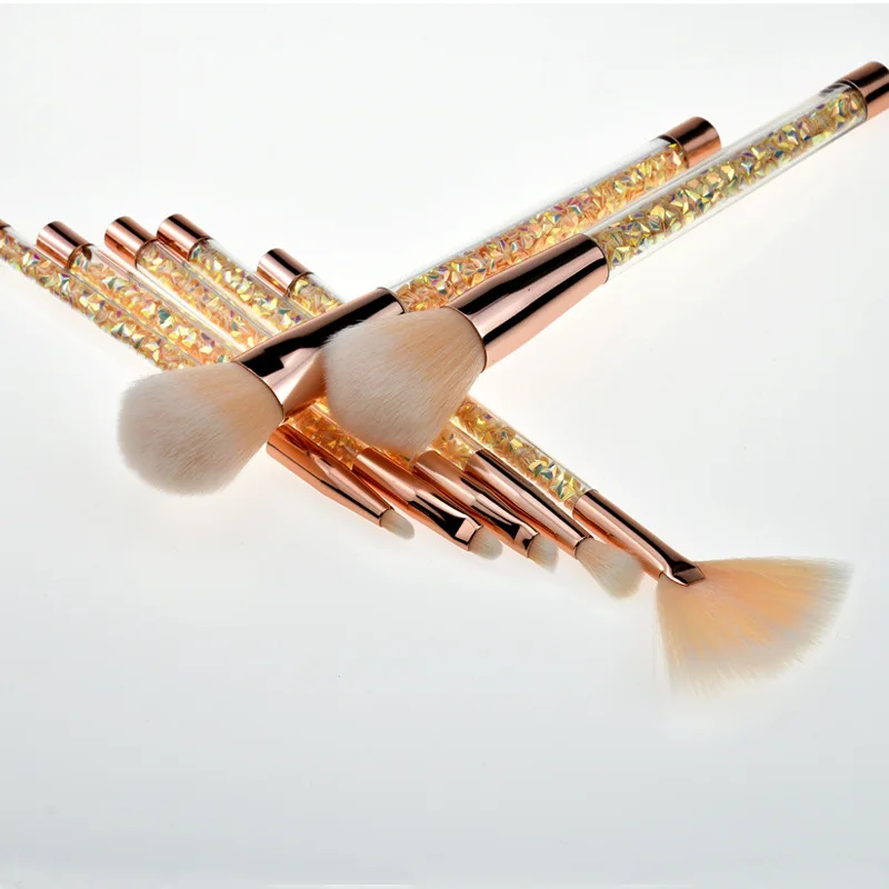 

New Style 7 Diamond Handle Quicksand Makeup Brush Set Unicorn Colorful Debris Transparent shui jing bing Beauty Makeup