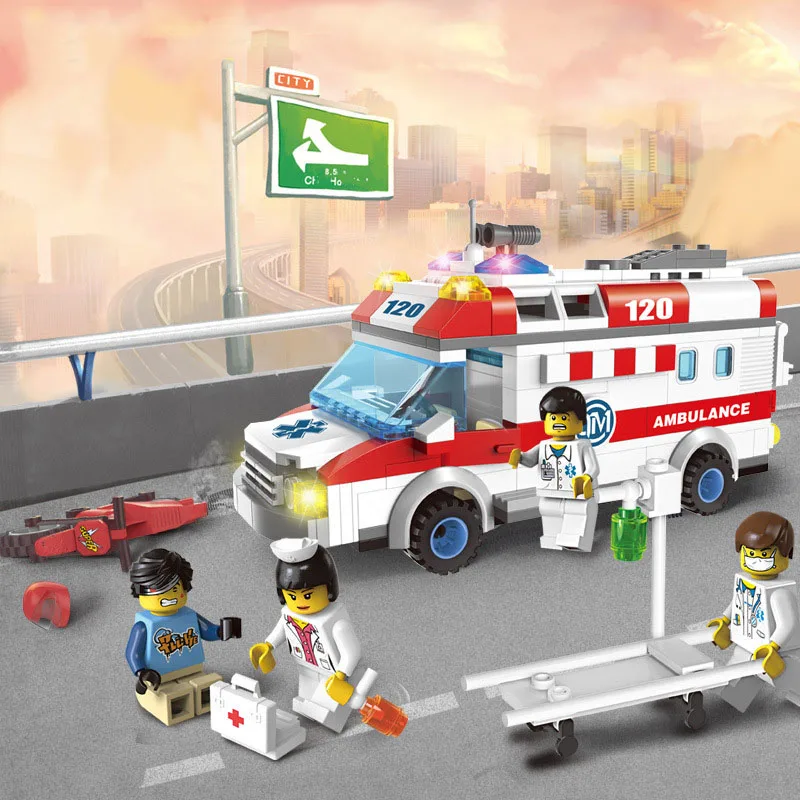 

Toys For Children Emergency Ambulance Model Kit Compatible Legoing DIY Assembled Educational Building Blocks Brick Kids New O24