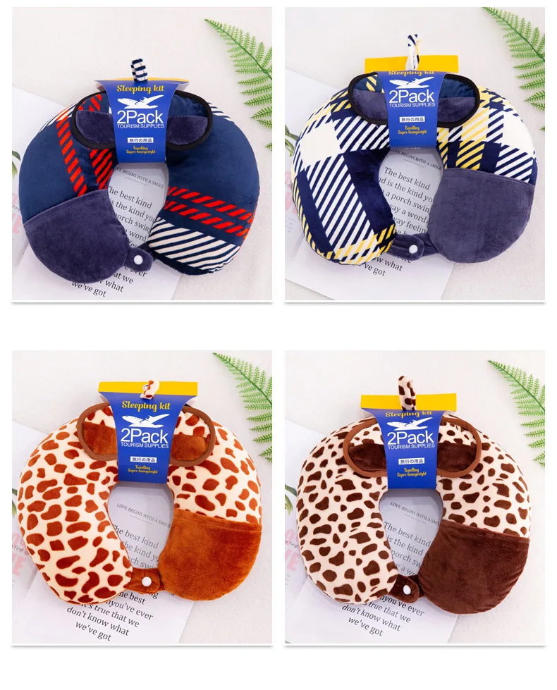Cute Cartoon U-type Pillow Neck Support Pillow Neck U-Shaped Travel Neck Bolster Airplane Headrest Nap Eye Patch