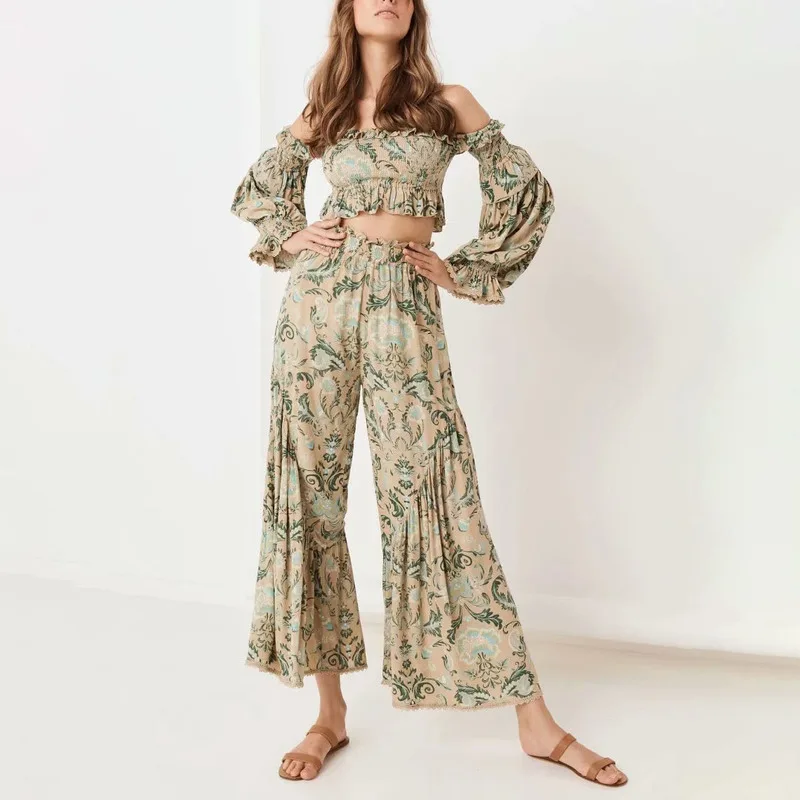 Женский костюм ZA эластичная рубашка с оборками на рукавах и брюки высокой талией