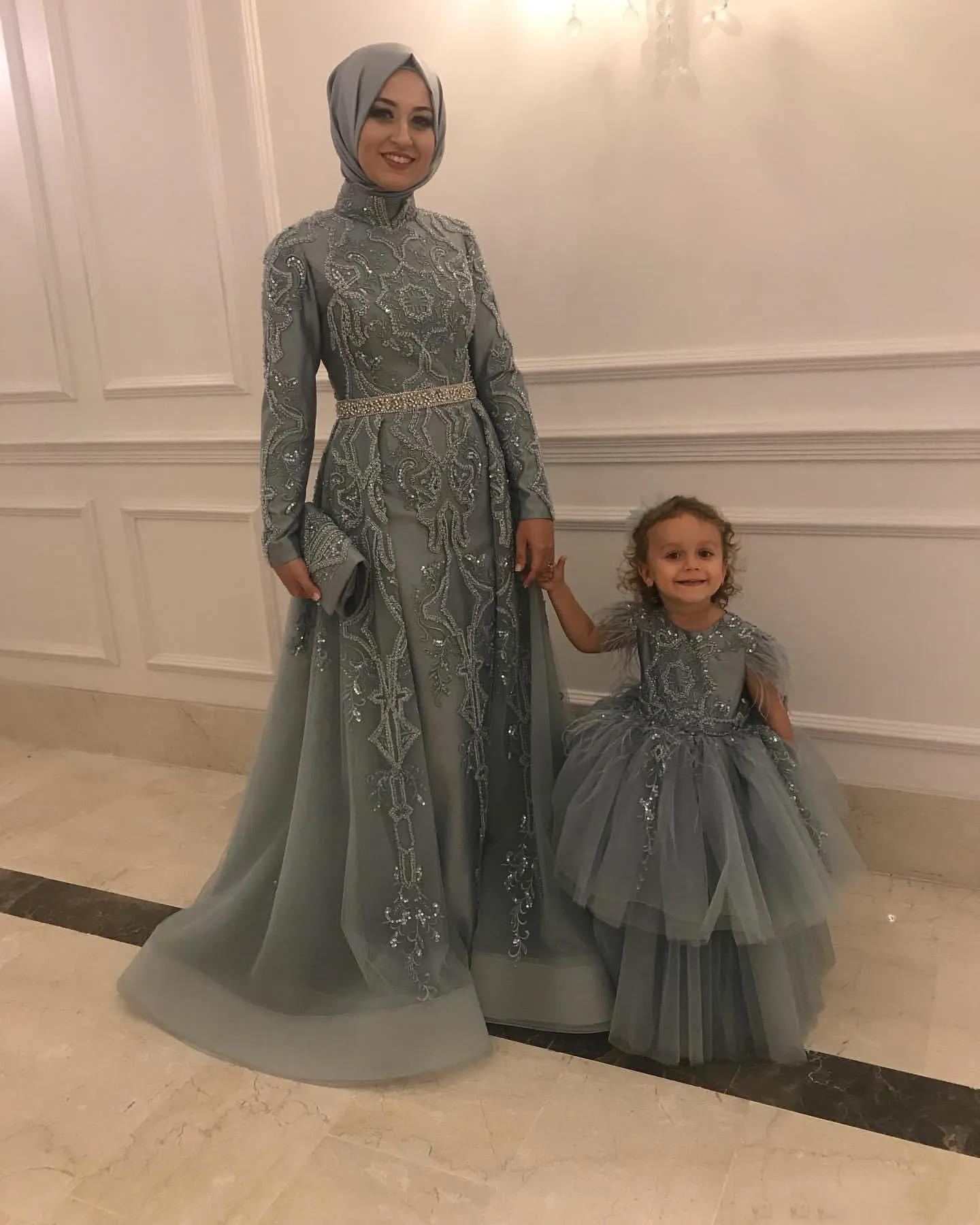 pretty prom dresses Aso Ebi Arabic Muslim Lace Beaded Evening Dresses silver kaftan Long Sleeves Tulle Formal Party Second Reception prom gown light blue prom dresses