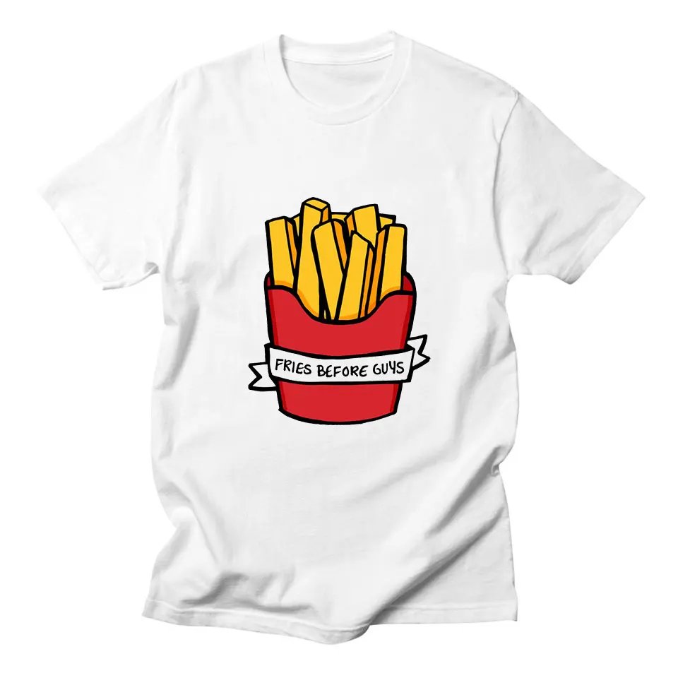 Надпись "Fries Before Guys" Женская футболка размера плюс, модная забавная Высококачественная удобная Милая Повседневная футболка с коротким рукавом