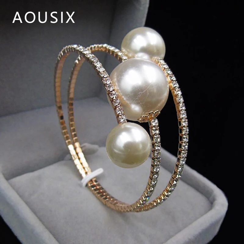 2021 Trendy Rhinestone Silver Plated  jewelry pearl bracelets pearl jewelry For Women Crystal Bangles & Bracelets gifts
