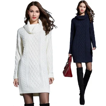 

Autumn Winter Womens Knitted Sweater dress Turtleneck Autumn Winter warm Casual Long Sleeve finess Jumper mini Dress F218