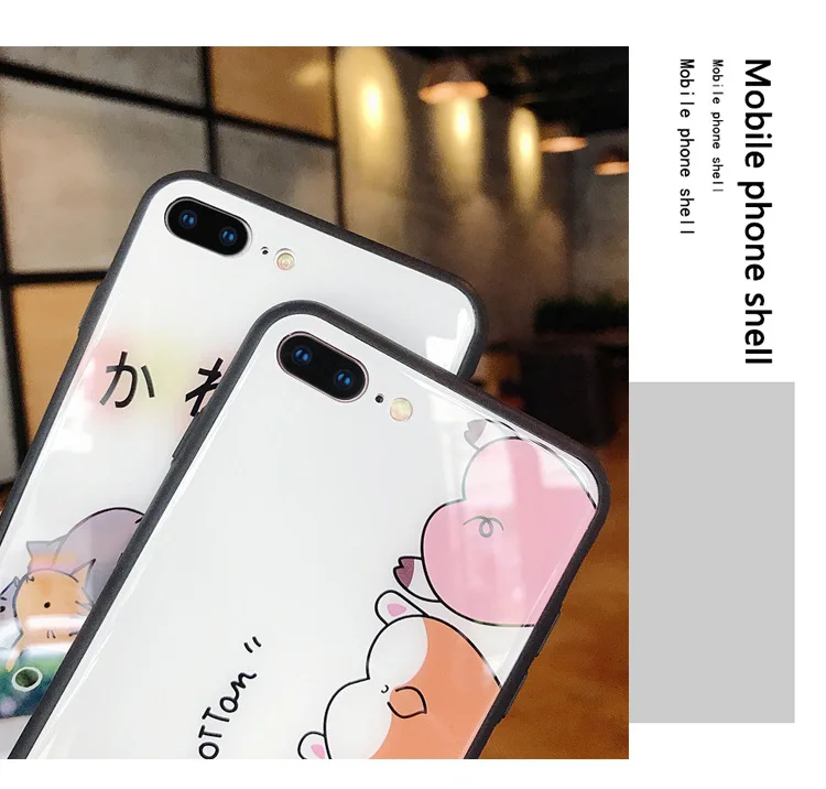 Чехол из закаленного стекла для телефона для iPhone 11 Pro Max XS Max XR XS X i8 Plus i7 Plus i6 i6 Plus милый чехол с мультяшным животным