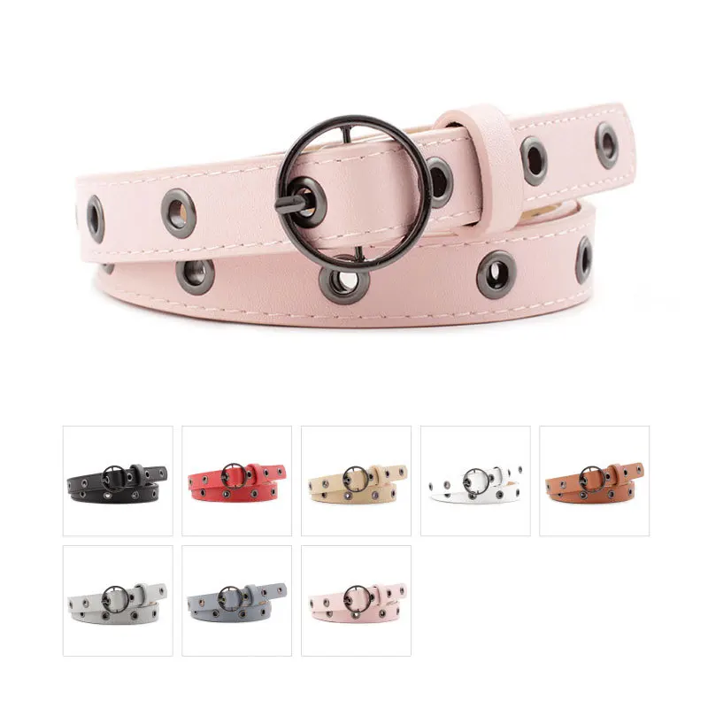 

New Punk Metal Grommet Belts Black Rivet PU Leather Harajuku Belt for Women Waistband Thin Strap Waistbelts Ladies Jeans Girdle