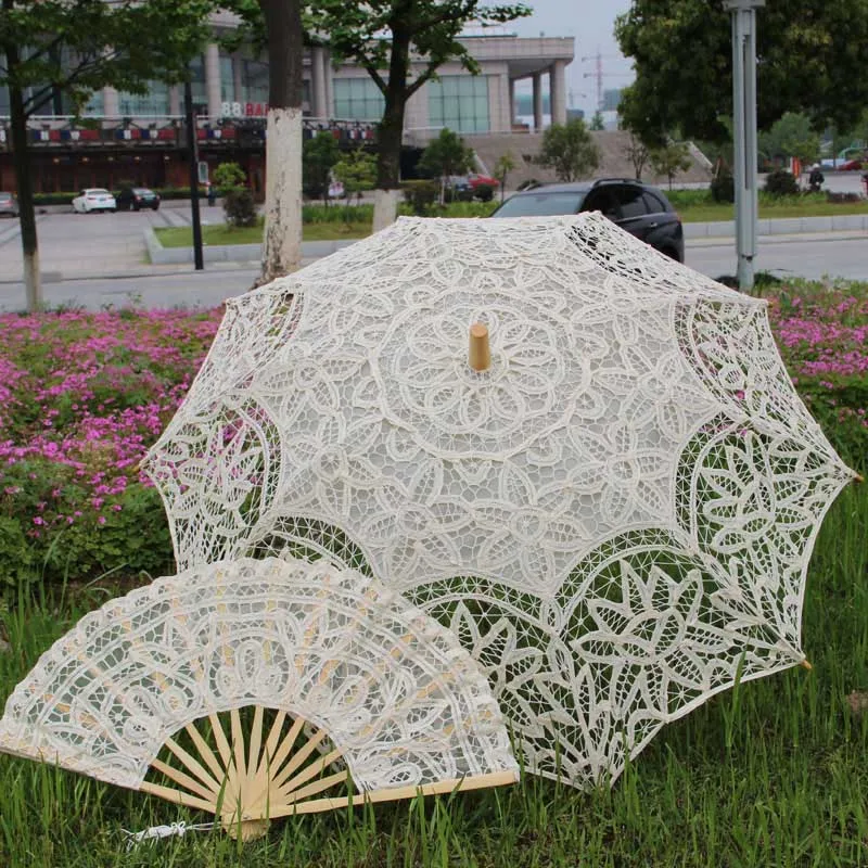 A0138 beige Заводская, ручной работы, разные размеры, для выпускного, свадьбы, невесты, кружевной зонтик, вентилятор, зонт от солнца, Баттен-Бург, кружевной зонтик и веер, набор - Цвет: A0138 beige
