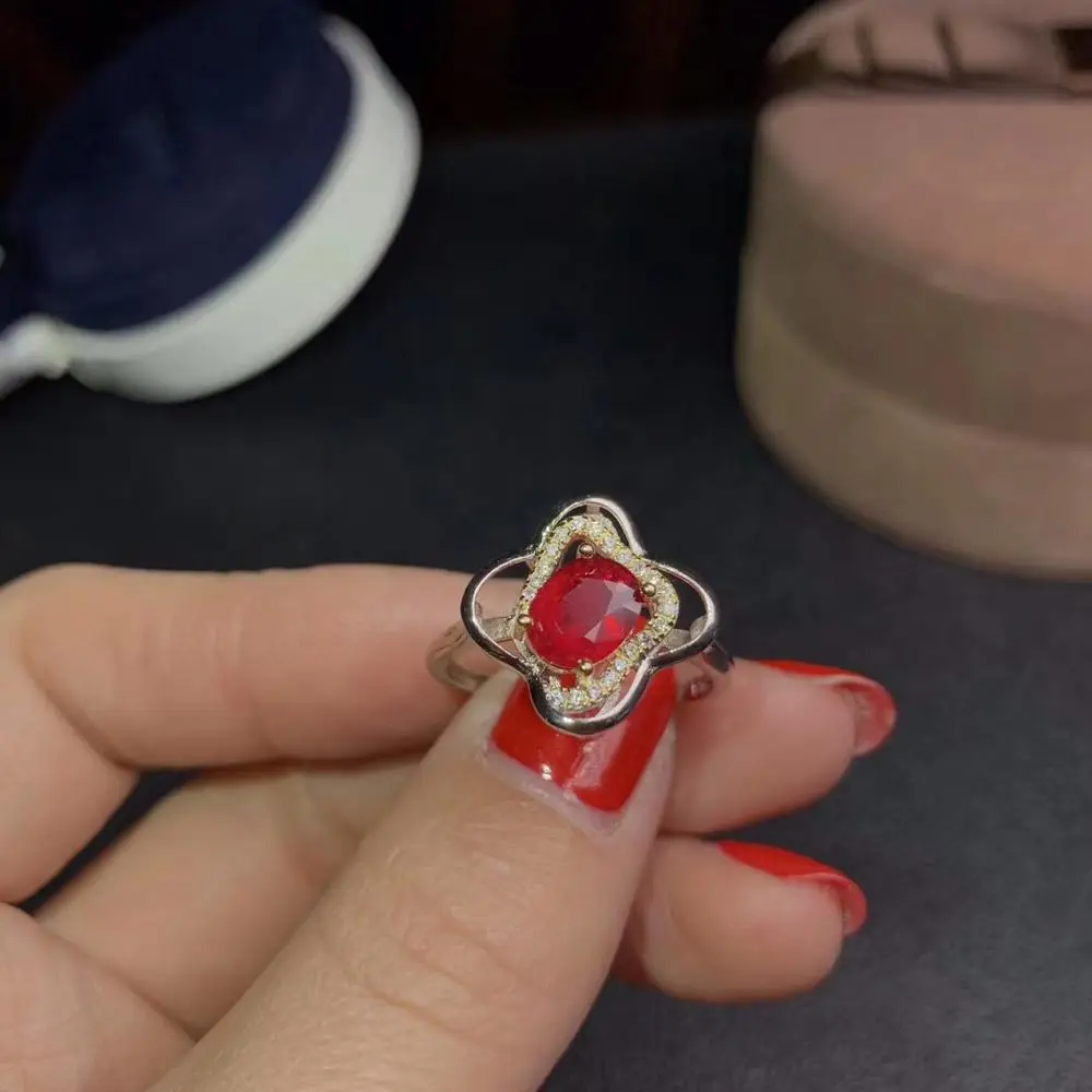 Модное кольцо с красным камнем, женское серебряное кольцо, ювелирное изделие, натуральный камень, 6 мм* 8 мм, кольцо из стерлингового серебра 925 пробы, подарок на Рождество, подарок на день рождения