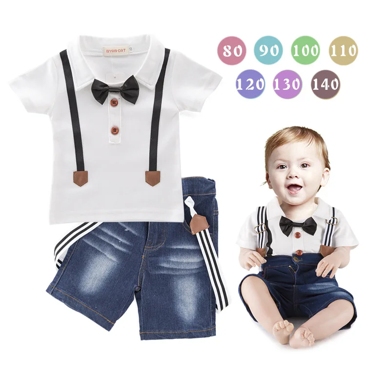 

New Style Summer Cowboy Camisole Short Sleeve T-shirt + Denim Shorts Set