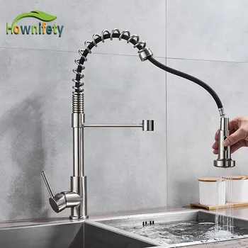 

Brushed Nickel Pull Out Kitchen Faucet Bathroom Kitchen Sink Mixer Faucet Deck Mounted Spring Pull Down Kitchen Mixer Tap