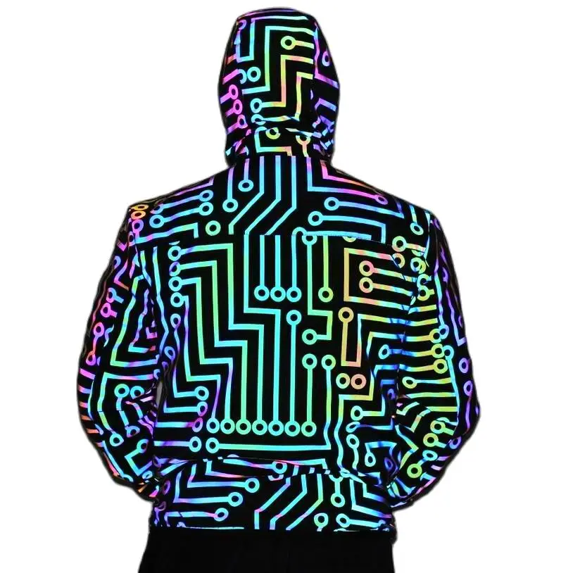 Men geometric circuit lines colorful reflective jackets hip hop windbreaker men's reflect light casual coats jaqueta masculina 4