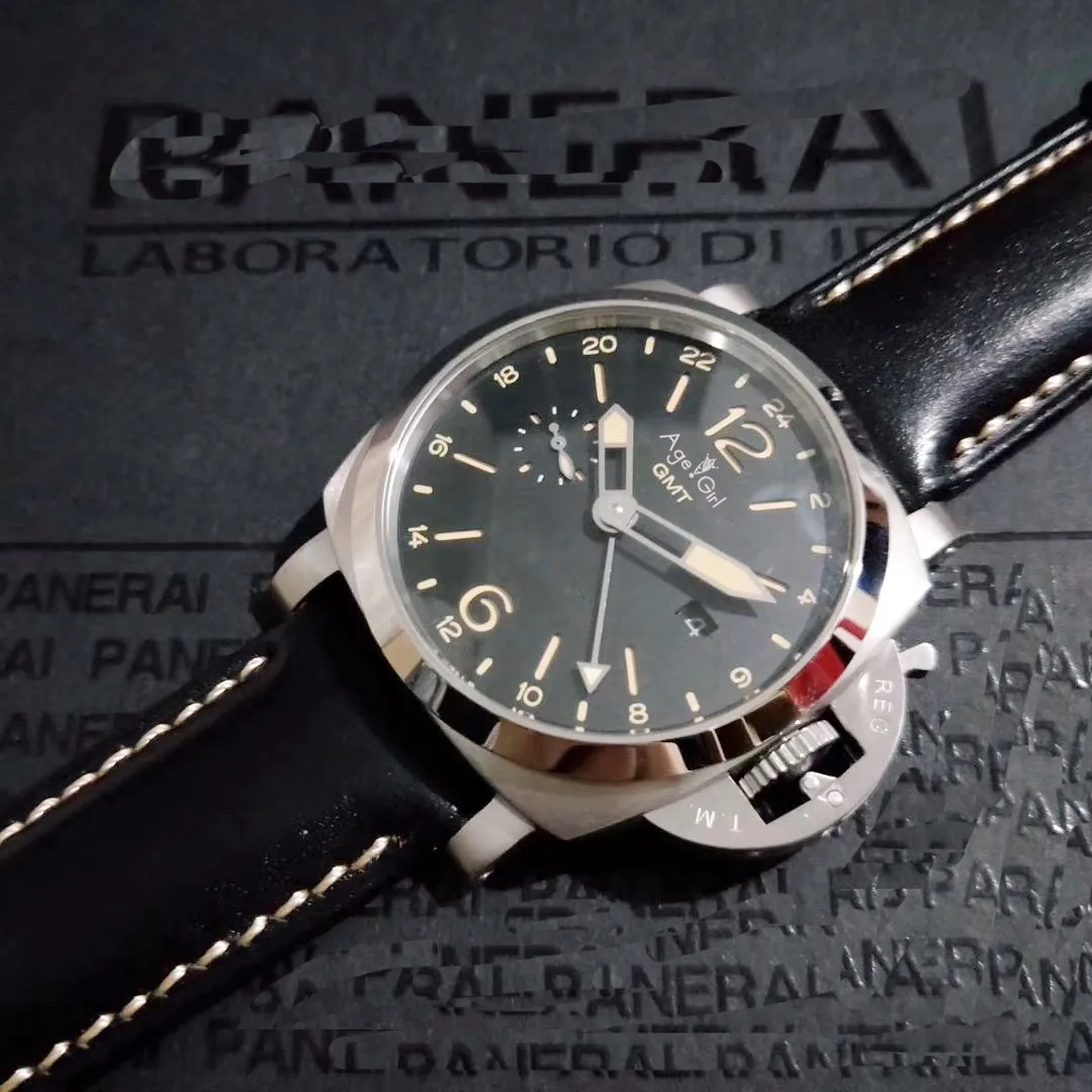 

Luxury Brand New Men Automatic Mechanical Stainless Steel 1950 3 Days GMT 24H Black Leather Luminous Watch Limited 44MM