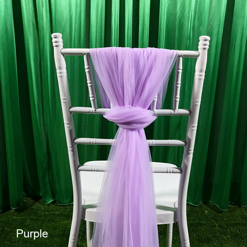 

2Pcs/lot Wedding Props Decorative Chair Back Yarn Tulle Wedding Party Decoration Bamboo Chair Organza Mesh Yarn