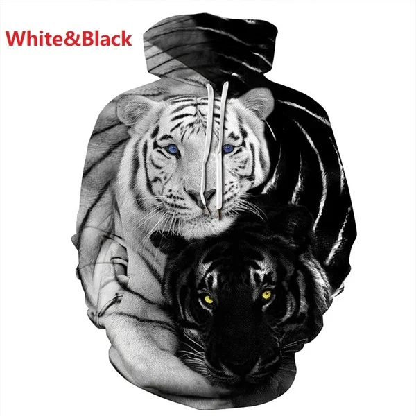 Худи с надписью «Animal» мужская толстовка с забавным рисунком 3D Тигр Лев мода плюс размер печатная толстовка мужские и женские пуловеры - Цвет: White Black