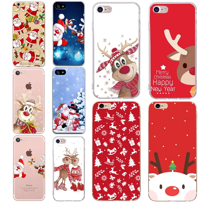 

For coque iphone xr xs max se 5s 5 6s 6 7 8 Case Cover Christmas Tree Santa Claus Deer Patterned Phone Cases For iphone 7plus