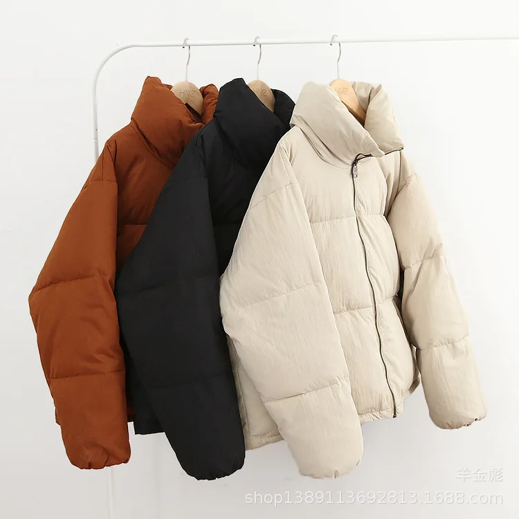 

18 Autumn And Winter New Style Casual Simple Korean-style Solid Color Stand Collar Loose-Fit Thick Short Cotton Overcoat Women's