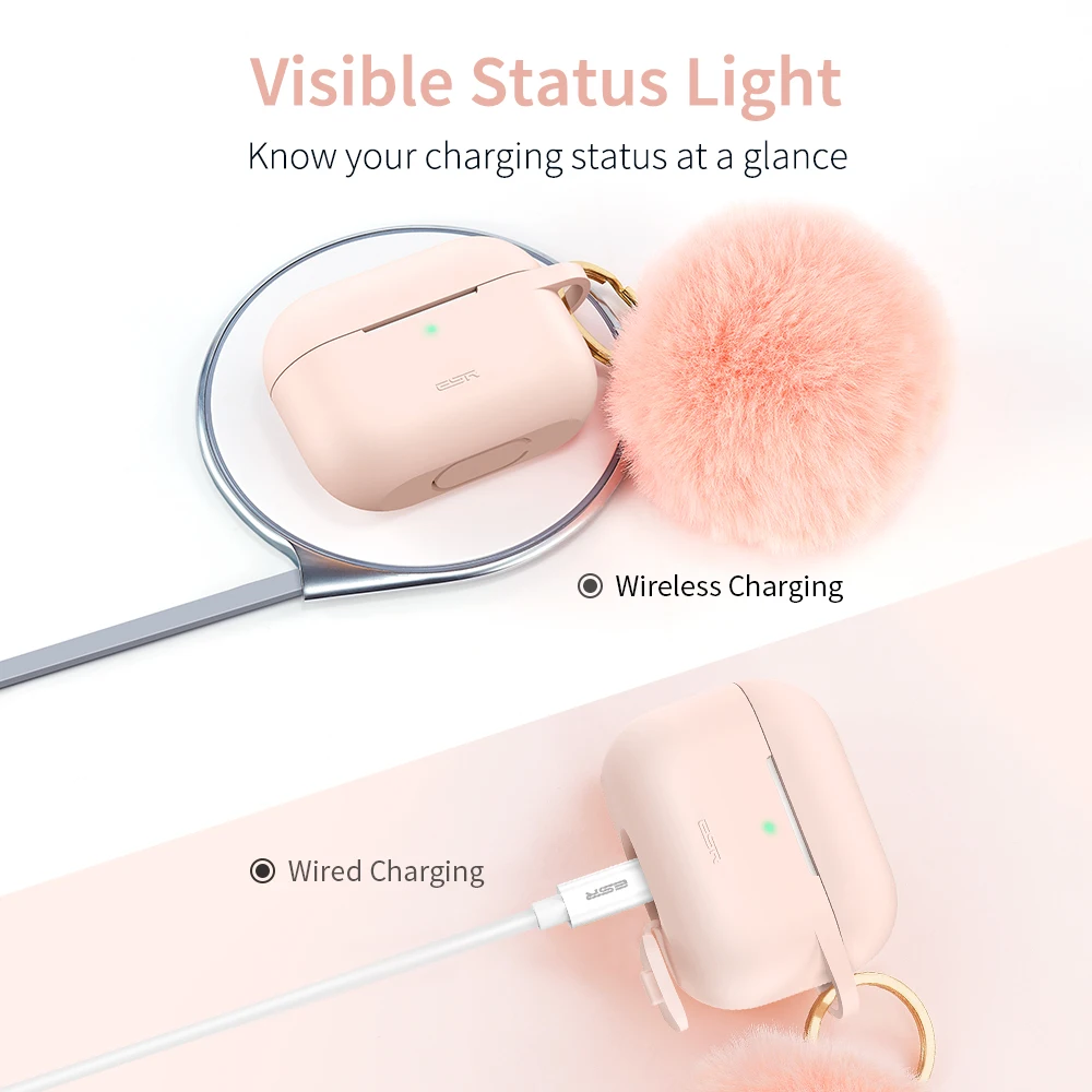 Защитный чехол ESR для AirPods Pro с брелком для ключей, противоударный чехол для AirPods 3, белый прозрачный чехол, черный, зеленый