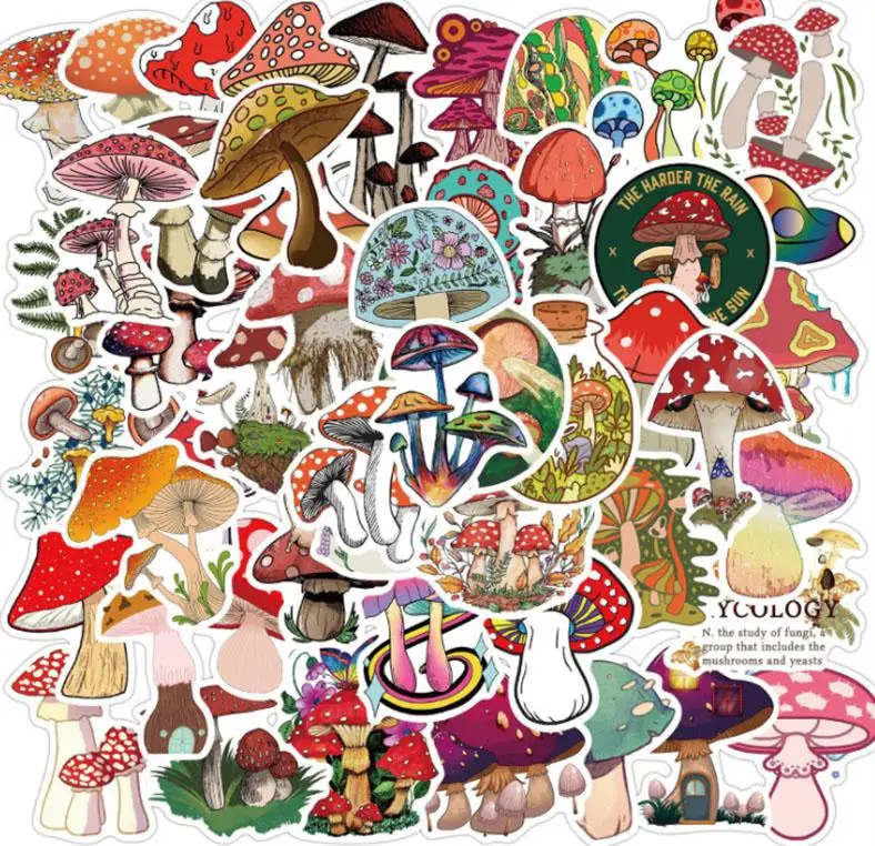 10/30/50pcs Cute Cartoon Mushrooms Graffiti  Birthday Party Gift Waterproof Skateboard Travel Suitcase Phone Laptop  Stickers 1pc vintage small suitcase storage tin with lids candy cookie box for wedding birthday party decorative metal gift boxes