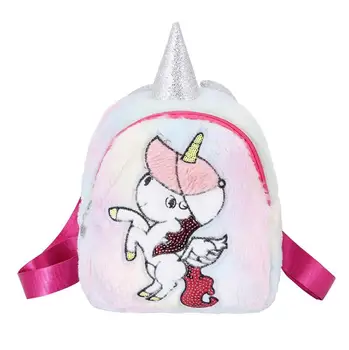 

New 2020 Women Mini Unicorn Backpack Bag Winter Faux Fur Small Bagpacks Hologram PU Leather Teenager Schoolbag Mochila Feminina