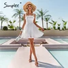 Simple White cotton sling smocking women Lace up female Summer elegant strapless women sun dress 4