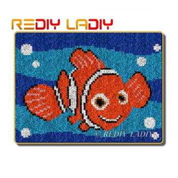 

Latch Hook Kits Make Your Own Rug Cartoon Fish Crocheting Cushion DIY Carpet Rug Acrylic Yarn Pre-Printed Canvas Hobby & Crafts