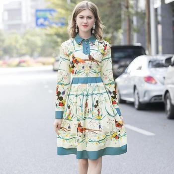 

VERDEJULIAY 2020 Early Spring Elegant Chiffon Maxi Dresses Women Milan Fashion Holiday Style Multi Floral Print A-Line Dress