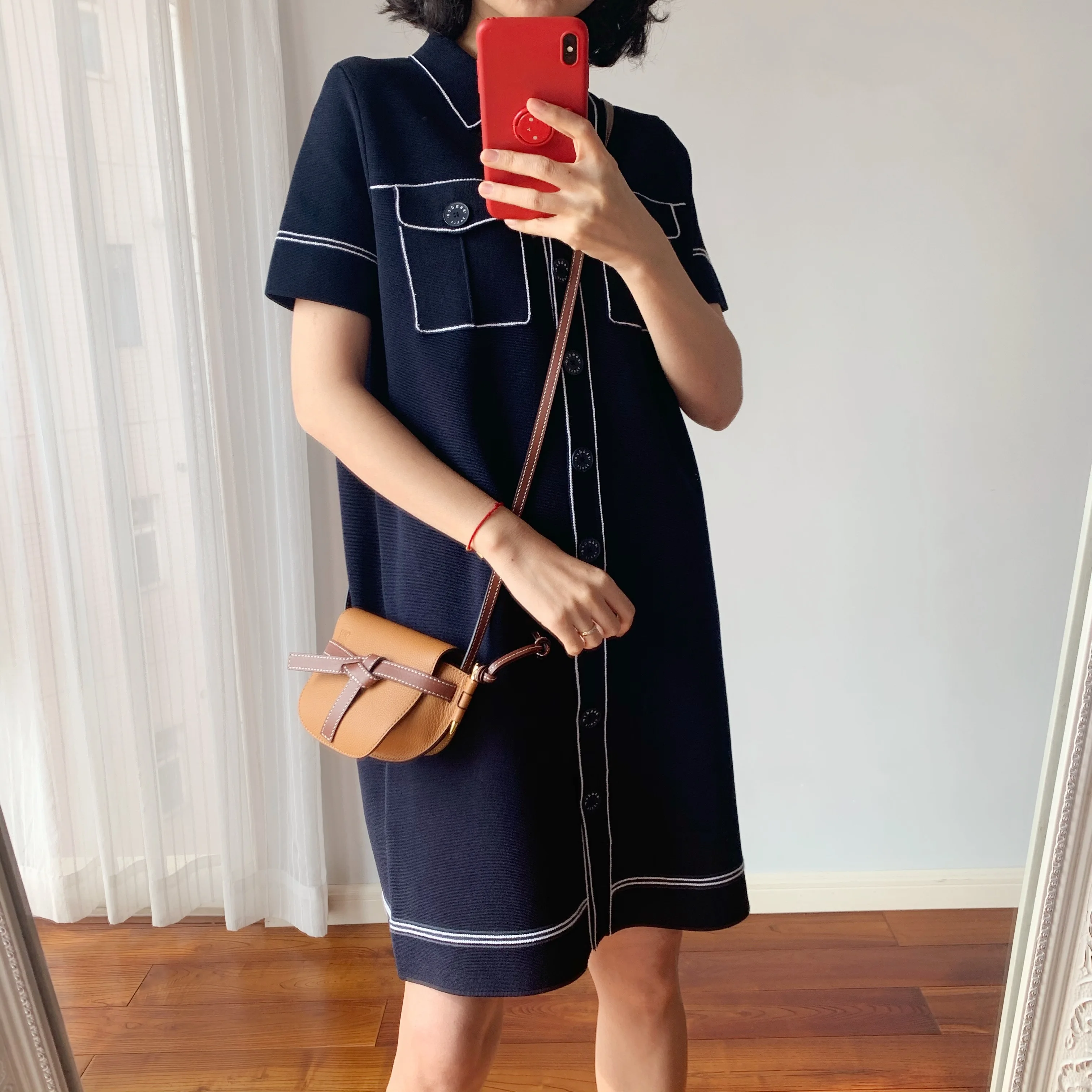 

2020 Spring Summer New Women's Knitted Dress Hit Color Short Sleeve Mini Knit Dress
