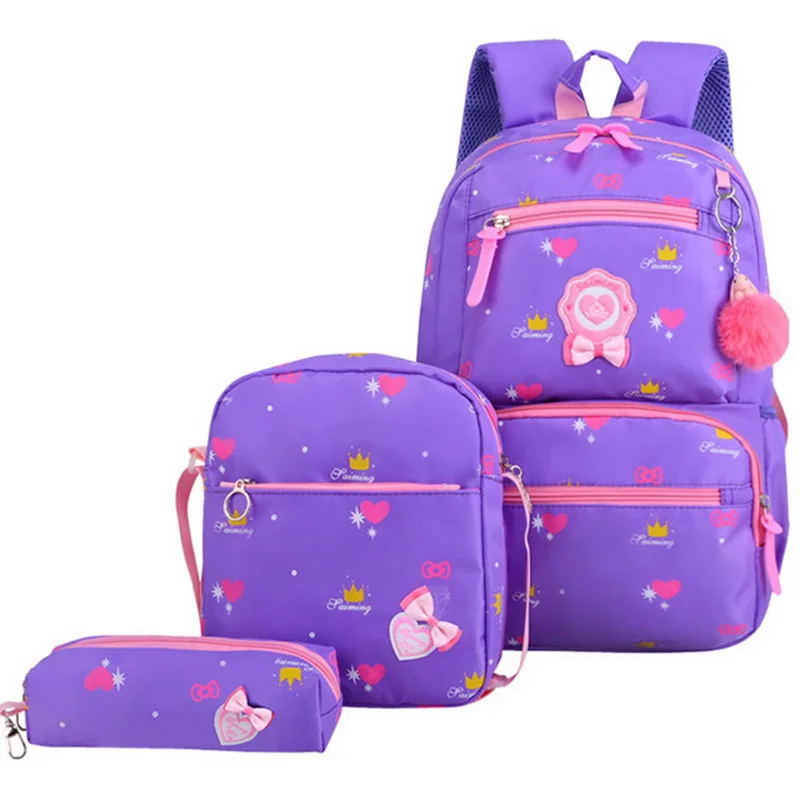 3 шт./компл. Для женщин рюкзак для девочек-подростков рюкзаки парусиновый принтованный рюкзак Ruck сумка через плечо женские школьные сумки - Цвет: purple
