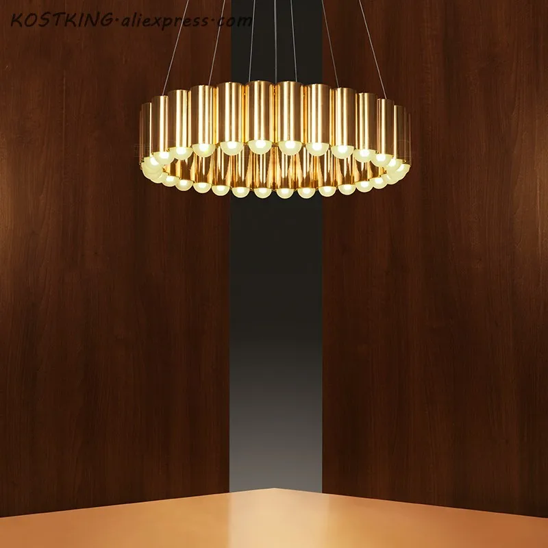 

KOSTKING Creative light luxury bronze golden paint iron chandelier restaurant decoration LED G9 hanging wire lighting