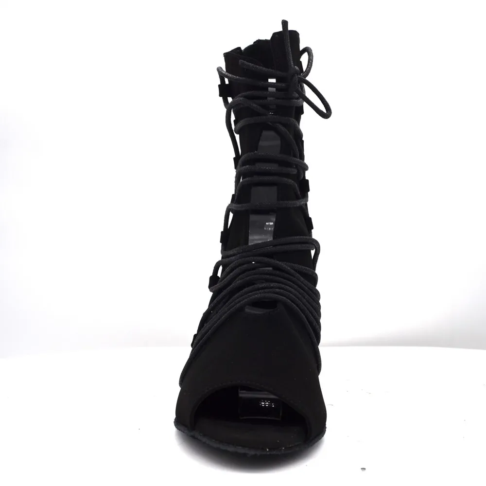 Customsize Evkoodance Fashion Dance Shoes Black Nubuck  Shoes Lace Latin Salsa Ballroom Dance Shoes Women 8.5cm High Heel Shoes