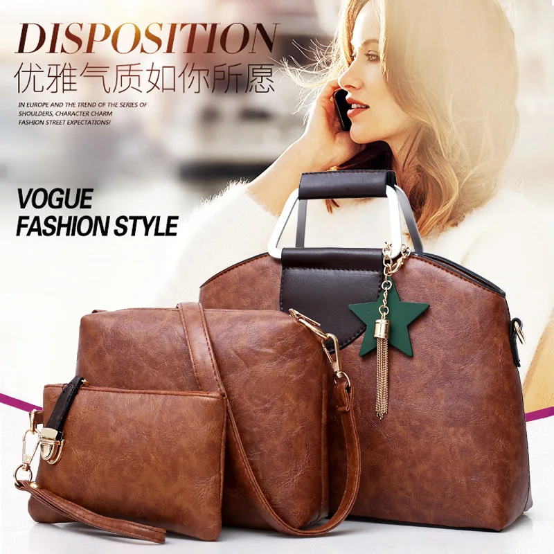 

2018 Spring And Autumn New New Style Different Size Bags Three-piece Set Retro Handbag Simple Versatile Crossbody Bag