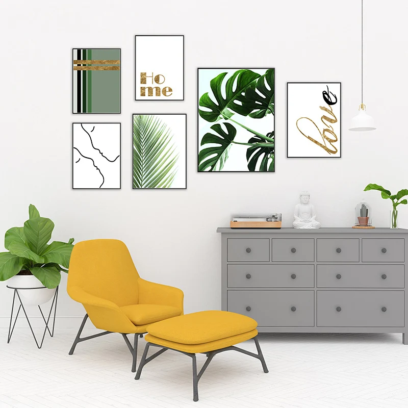 

Tropical Palm Leaf Green Plants Wall Art Monstera Poster Prints Gold Quote Canvas Art Painting Wall Picture Home Decor
