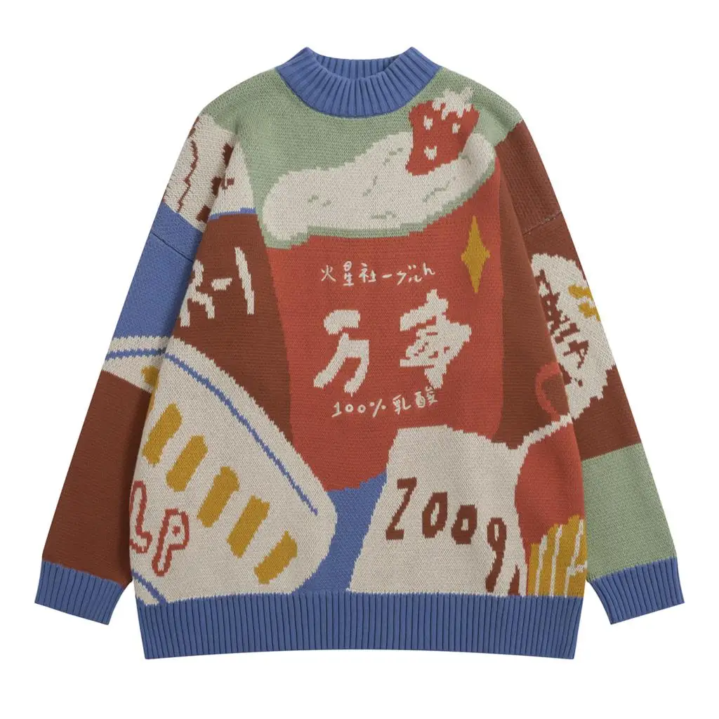 Winter Preppy Style Childlike Jacquard Pullover Knit Sweater Women's Loose Autumn New Fashion O-neck Warm Thick Sweater