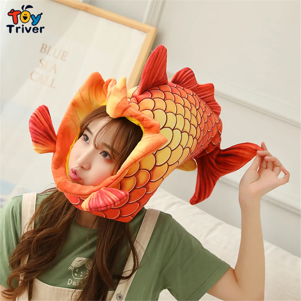 Kawaii Cosplay Carp Koi шапка с головой золотой рыбки плюшевые игрушки реквизит костюм для