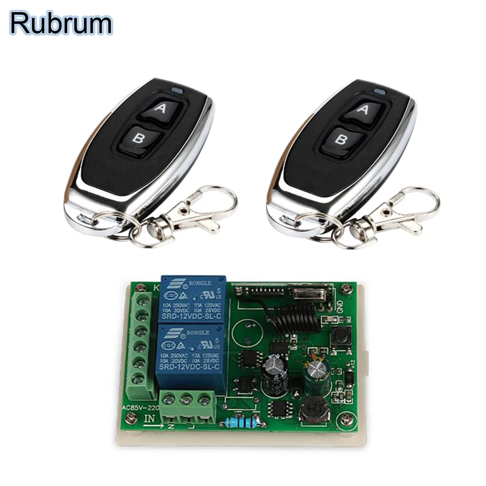 

Rubrum 433 MHz AC 110V 220V 2CH RF Remote Control Switch Controller + Universal RF Relay Receiver For Light Garage Door Opener