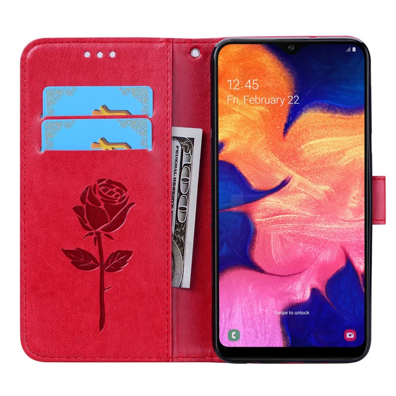 Flower Leather Case For Samsung Galaxy A10 A 10 Cover Wallet Flip Case For Samsung A10 A105F Phone Case 3D Rose Coque Funda Book water pouch for phone