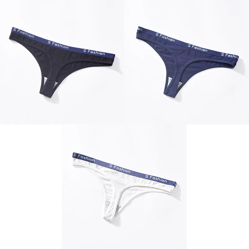 Underwear Woman Cotton Panties Sexy Solid Thongs G-string T-back Sports Soft Cotton Woman Panties Underwear 3 Pieces Aofeiqike - Цвет: black blue white