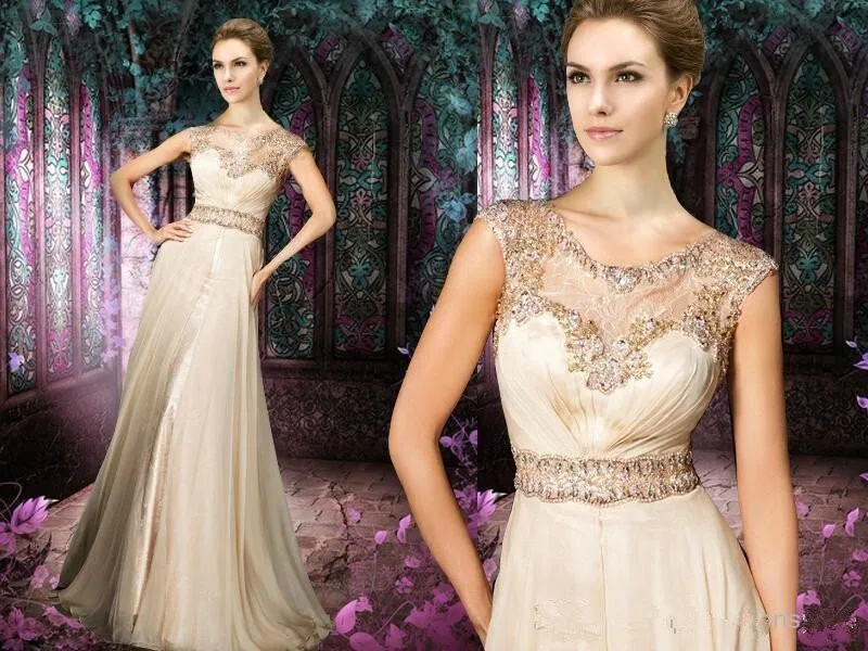 Длинные элегантные платья для выпускного вечера с рукавами vestidos de fiesta Глубокий круглый вырез Светильник цвета шампанского платья для особых случаев