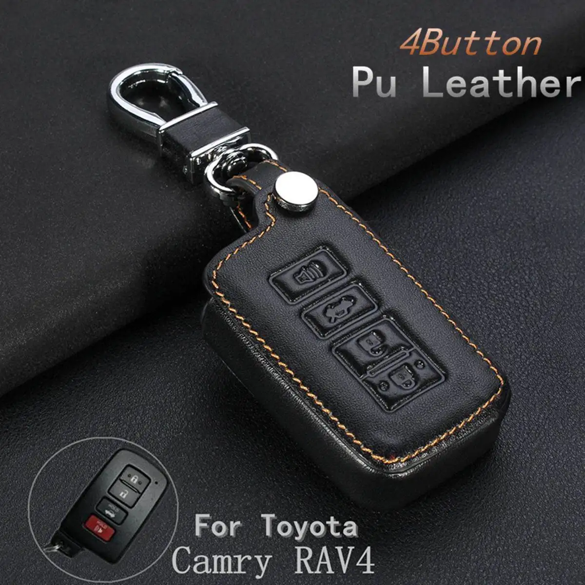 4Buttons PU Leather Fob Case Cover Holder For Toyota Camry RAV4 Remote