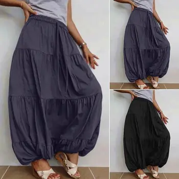 

Women's Casual Skirts ZANZEA 2020 Elegant Ruffle Vestidos Elastic Waist Faldas Saia Female Drawstring Solid Skirt Plus Size Robe