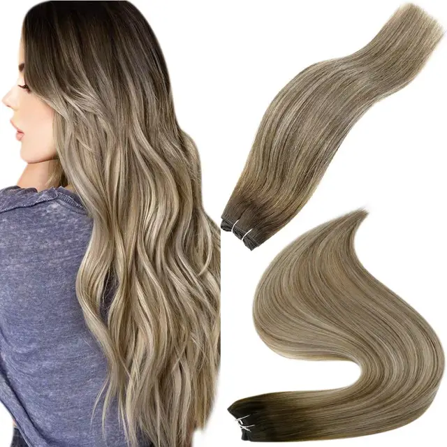 Full Shine Human Hair Weft Extensions Hair Bundles Ombre Blonde Color 100g Sew In Silky Straight Remy Skin Double Weft For Salon 3 8 22