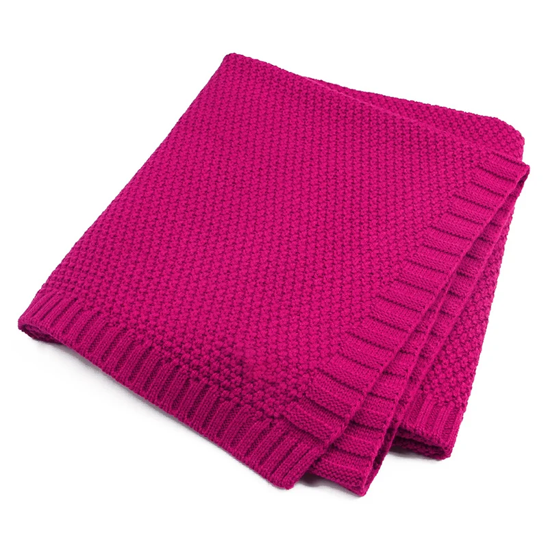 Deep Rose Red Одеяло для новорожденных, трикотажный хлопок для младенцев, вязаное крючком одеяло s, пеленка, мягкая, эластичная, для кроватки, постельные принадлежности для мальчиков и девочек - Цвет: Deep Rose Red