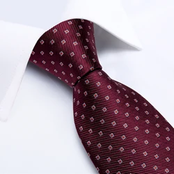 Dark Red Plaid Dot Luxury Silk Ties For Men Business Wedding Neck Tie Handkerchief Cufflinks Set Men's Gift Wholesale Item