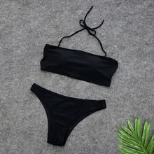 Женские Двойка на шнуровке бикини пляжный купальник Обёрточная бумага обивка комплект купальной одежды