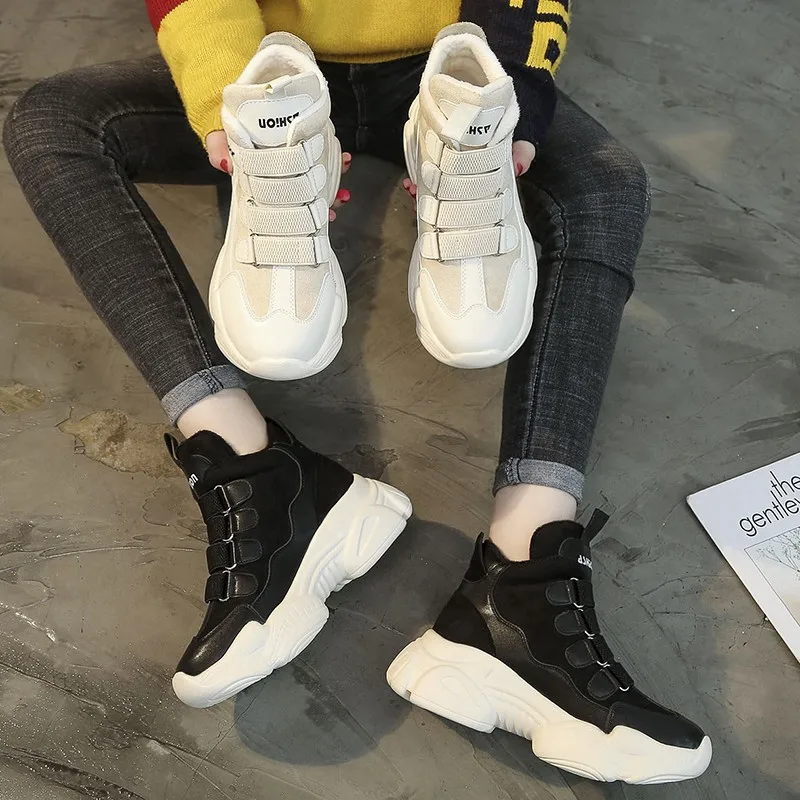

Top quality 2019 new style fashion basket femme high-tops hook -loop short plush Anti-slip Solid colorwedges shoes for women
