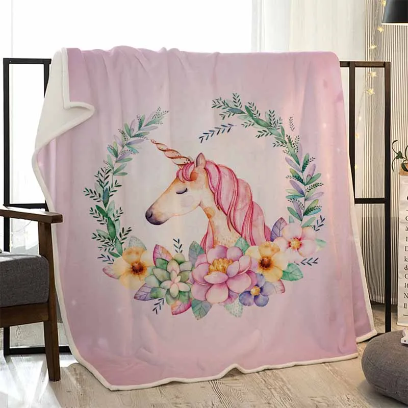 60x80 Sleepwish Pink Caticorn Warm Sherpa Throw Blanket Cute Unicorn Cat Reversible Fleece Blanket Watercolor Peony Bouquet Blanket for Couch Sofa Twin