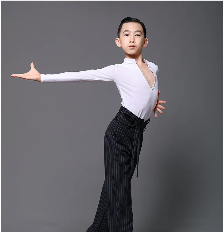 Ballroom Latin Dance Practice Clothes Boys Latin Dance Tops Black V-Neck Shirts Chacha Samba Tango top Costumes