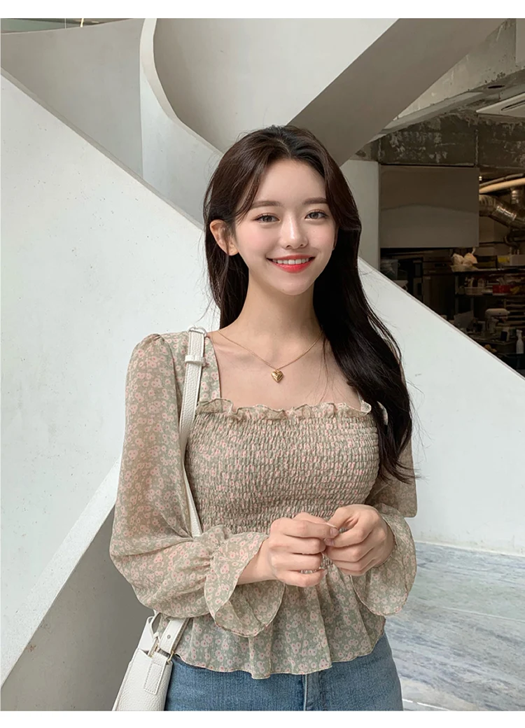 Transparent Vintage Print Shirt Oversize Tops Women Long sleeve Girls Chiffon Blouse Summer Women Blouses New femme Blusas