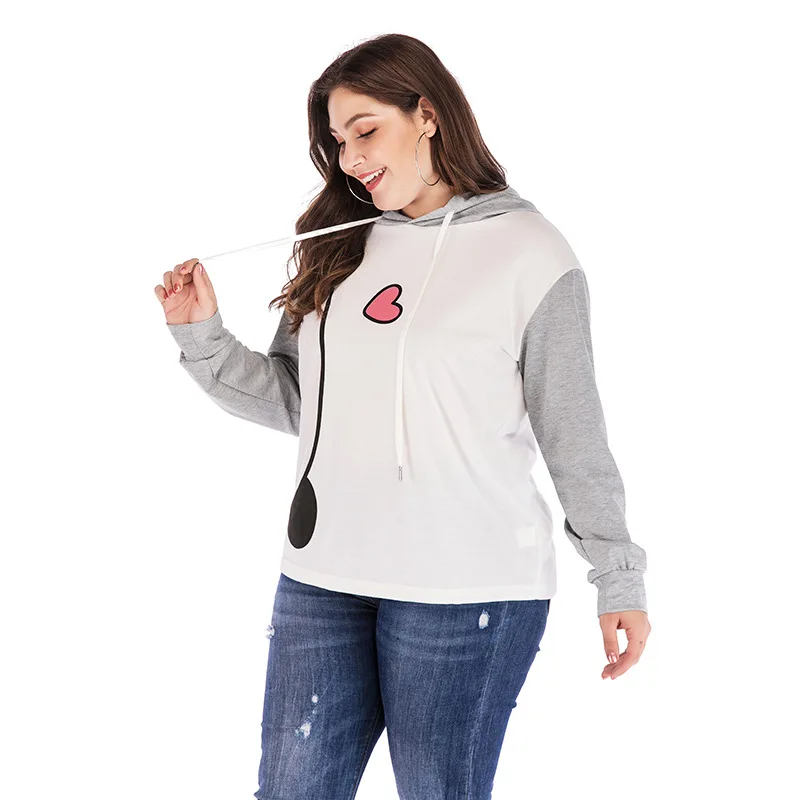 Europe And America Large Size Dress New Style Printed Crew Neck Long Sleeve Pullover Hoody Currently Available Photo Shoot